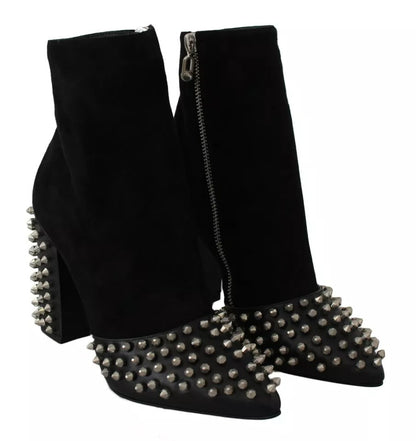 Philipp Plein Schwarze Wildleder-Stiefeletten mit Nietenabsatz
