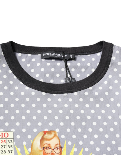 T-shirt ras du cou à imprimé pin-up à pois gris Dolce &amp; Gabbana