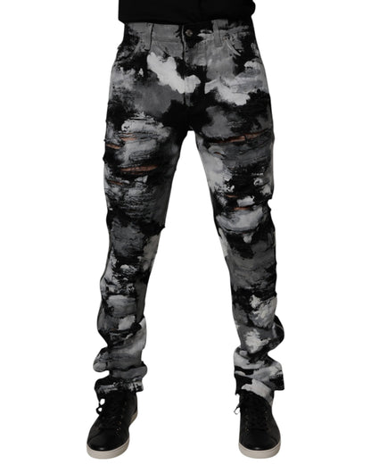 Jean skinny en denim déchiré camouflage multicolore Dolce &amp; Gabbana