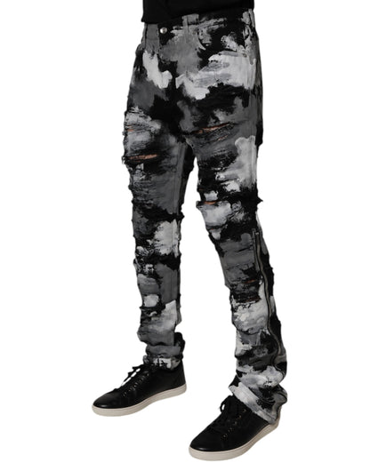 Jean skinny en denim déchiré camouflage multicolore Dolce &amp; Gabbana