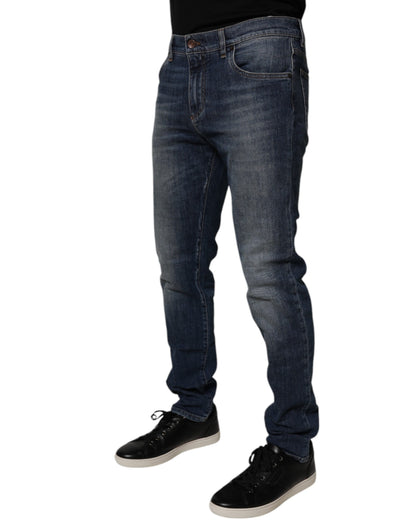 Jean skinny en cuir et coton bleu foncé Dolce &amp; Gabbana