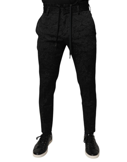 Pantalon skinny en polyester brocart noir Dolce &amp; Gabbana