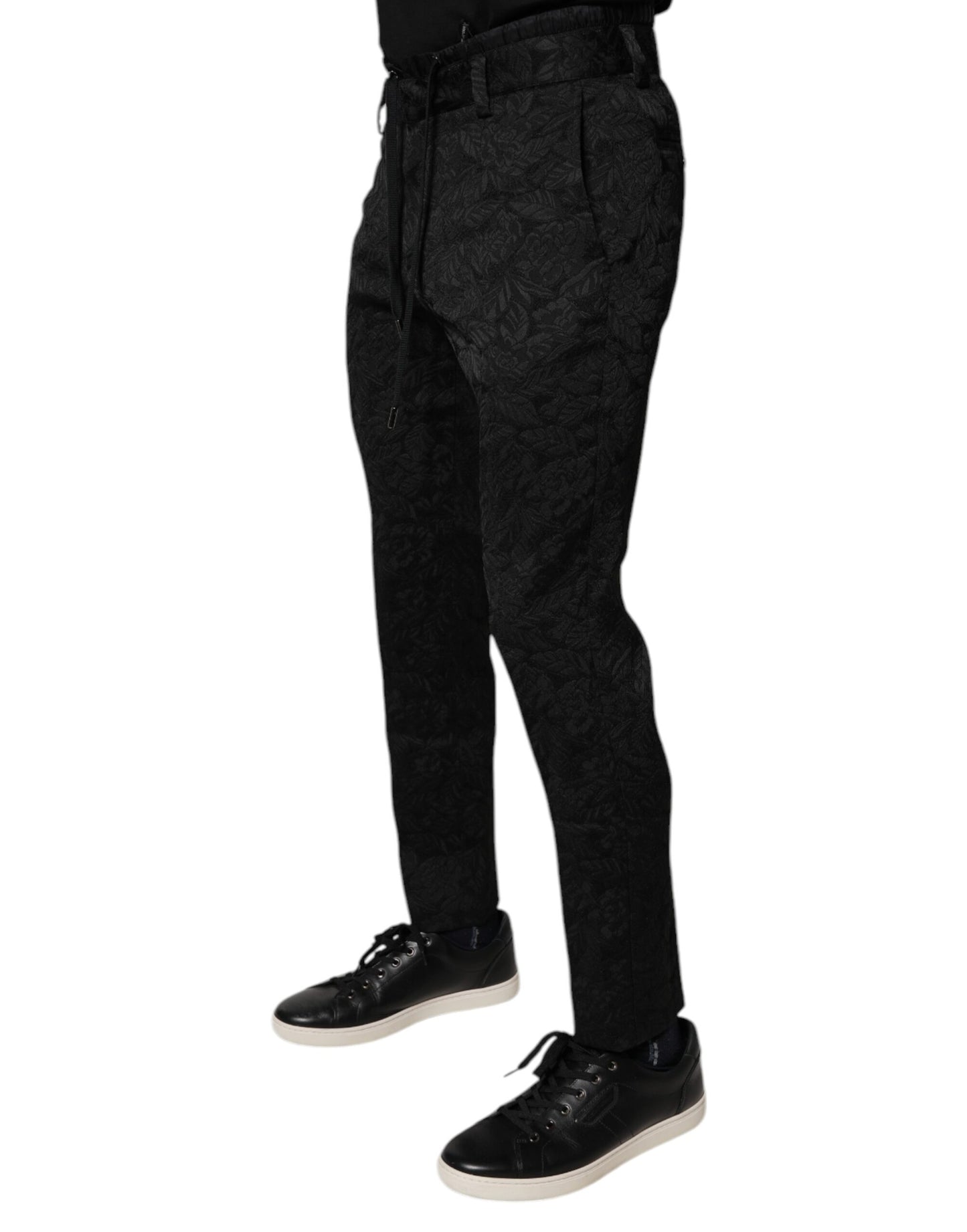 Pantalon skinny en polyester brocart noir Dolce &amp; Gabbana