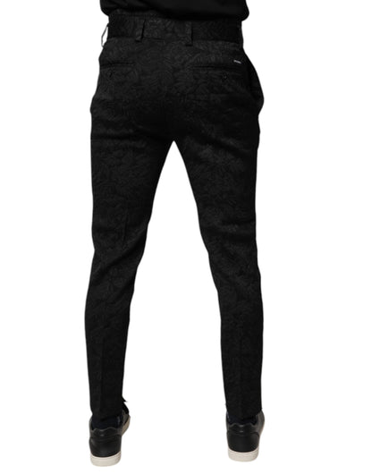 Pantalon skinny en polyester brocart noir Dolce &amp; Gabbana
