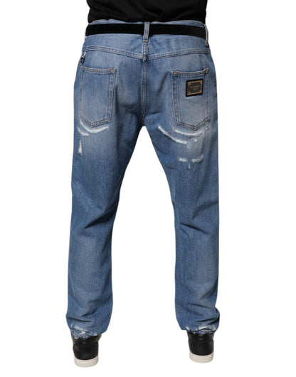 Jean droit en coton bleu déchiré Dolce &amp; Gabbana