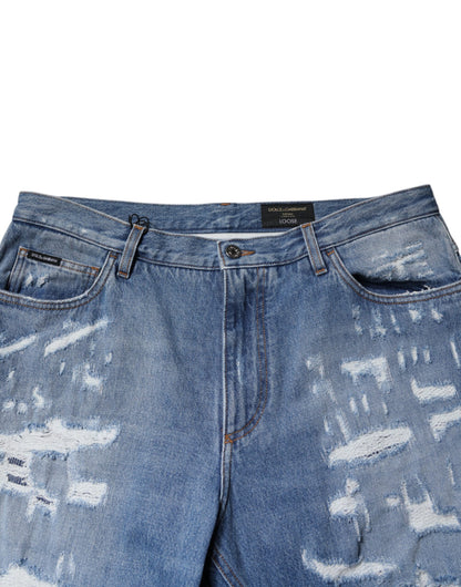 Jean droit en coton bleu déchiré Dolce &amp; Gabbana