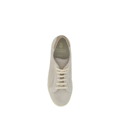 Brunello Cucinelli Cremeweiße Ledersneaker