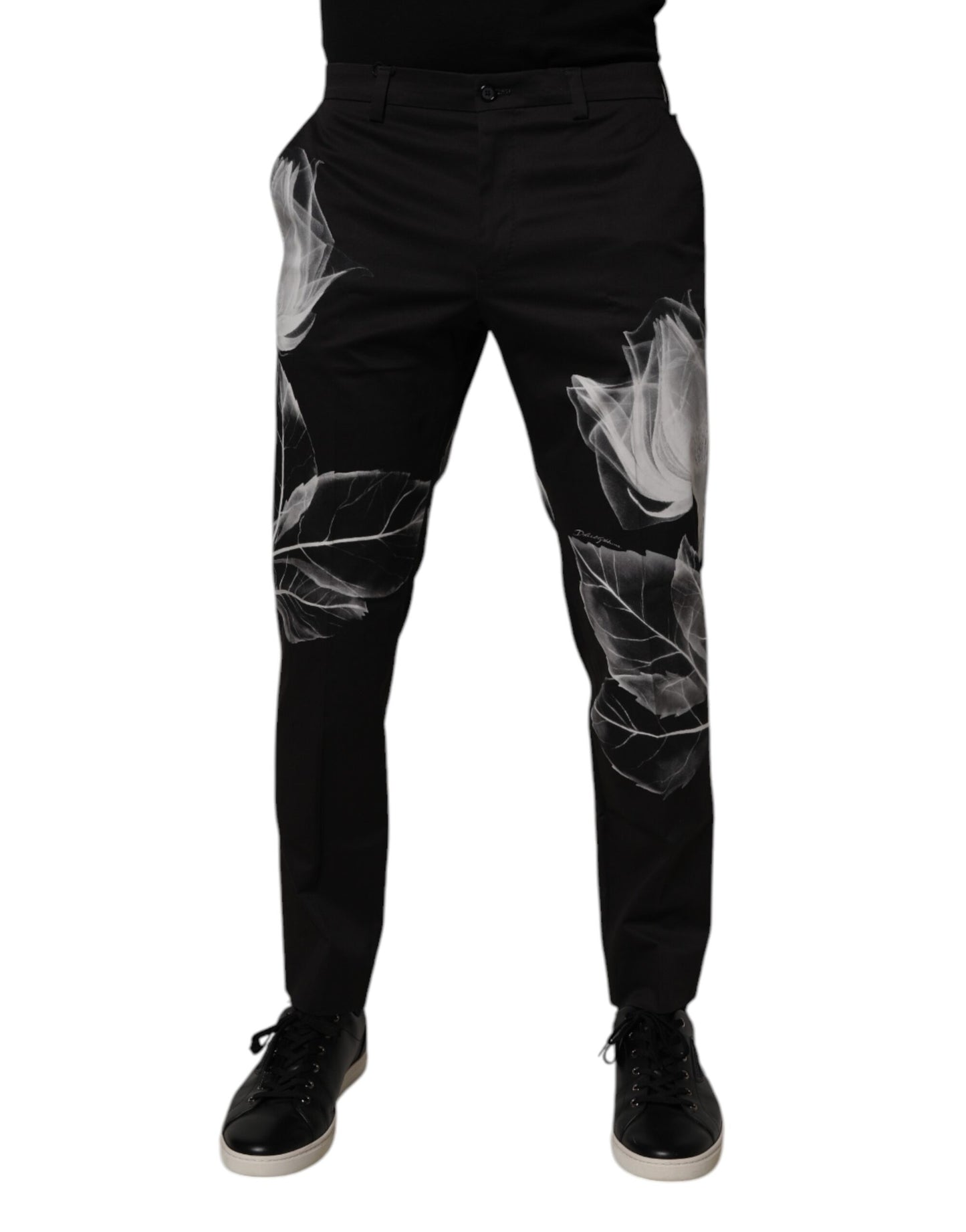 Pantalon skinny en coton noir à fleurs Dolce &amp; Gabbana