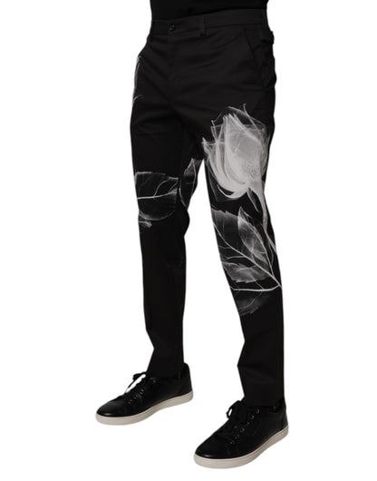 Pantalon skinny en coton noir à fleurs Dolce &amp; Gabbana