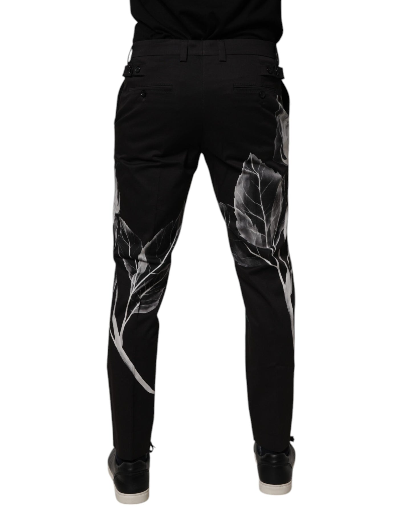 Pantalon skinny en coton noir à fleurs Dolce &amp; Gabbana