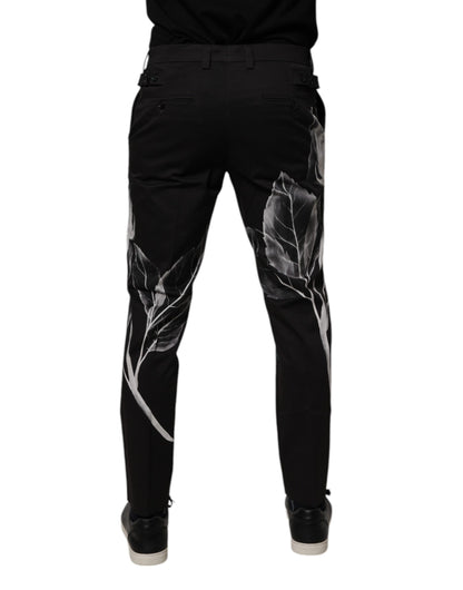 Pantalon skinny en coton noir à fleurs Dolce &amp; Gabbana