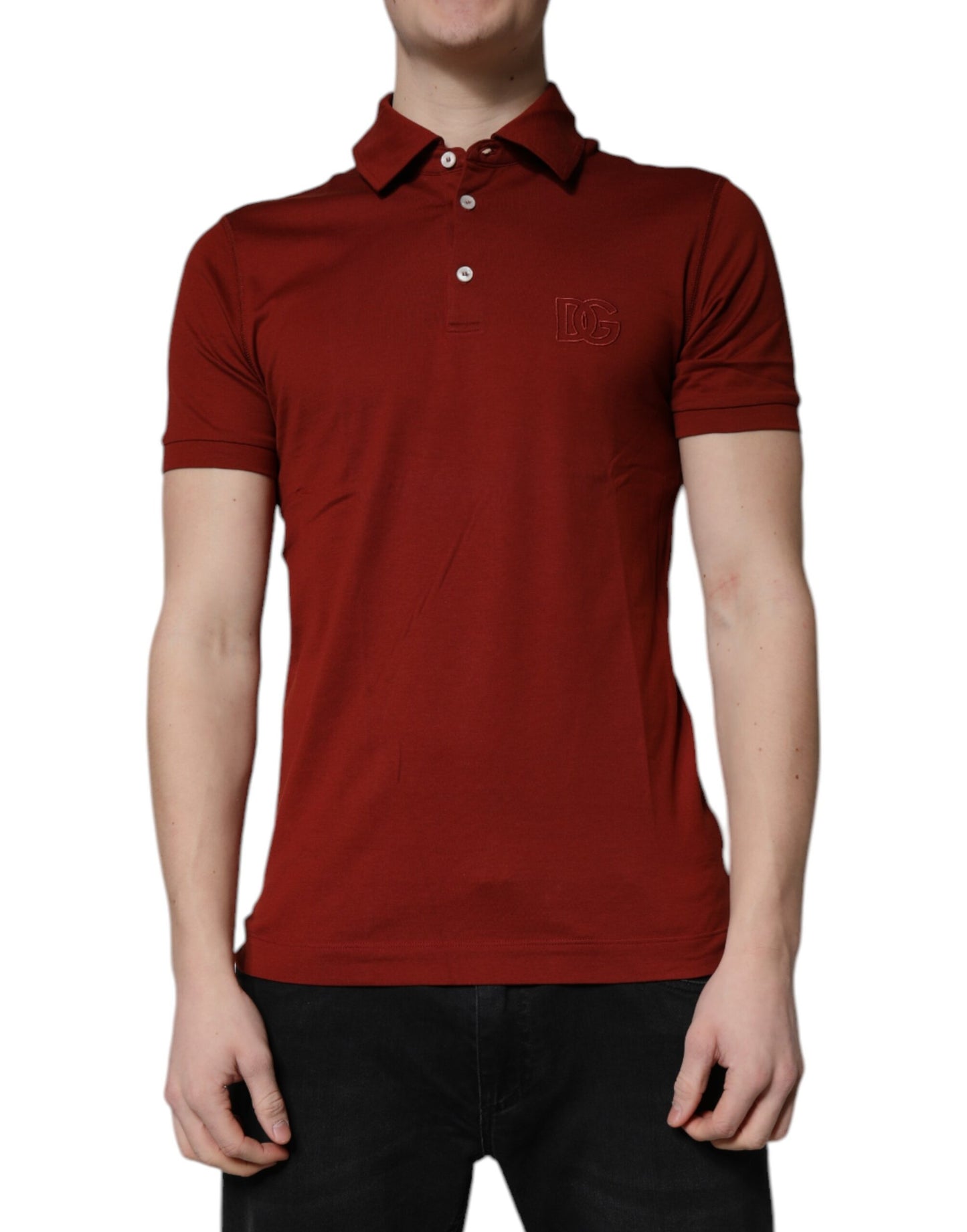 Polo Dolce &amp; Gabbana en coton rouge avec logo DG et col pour homme