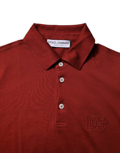 Polo Dolce &amp; Gabbana en coton rouge avec logo DG et col pour homme