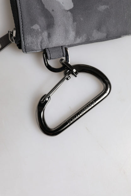 Dolce & Gabbana Black Gray Camouflage Logo Plaque Keyring Pouch Bag