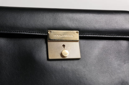 Sac porte-documents en cuir noir Dolce &amp; Gabbana avec plaque logo