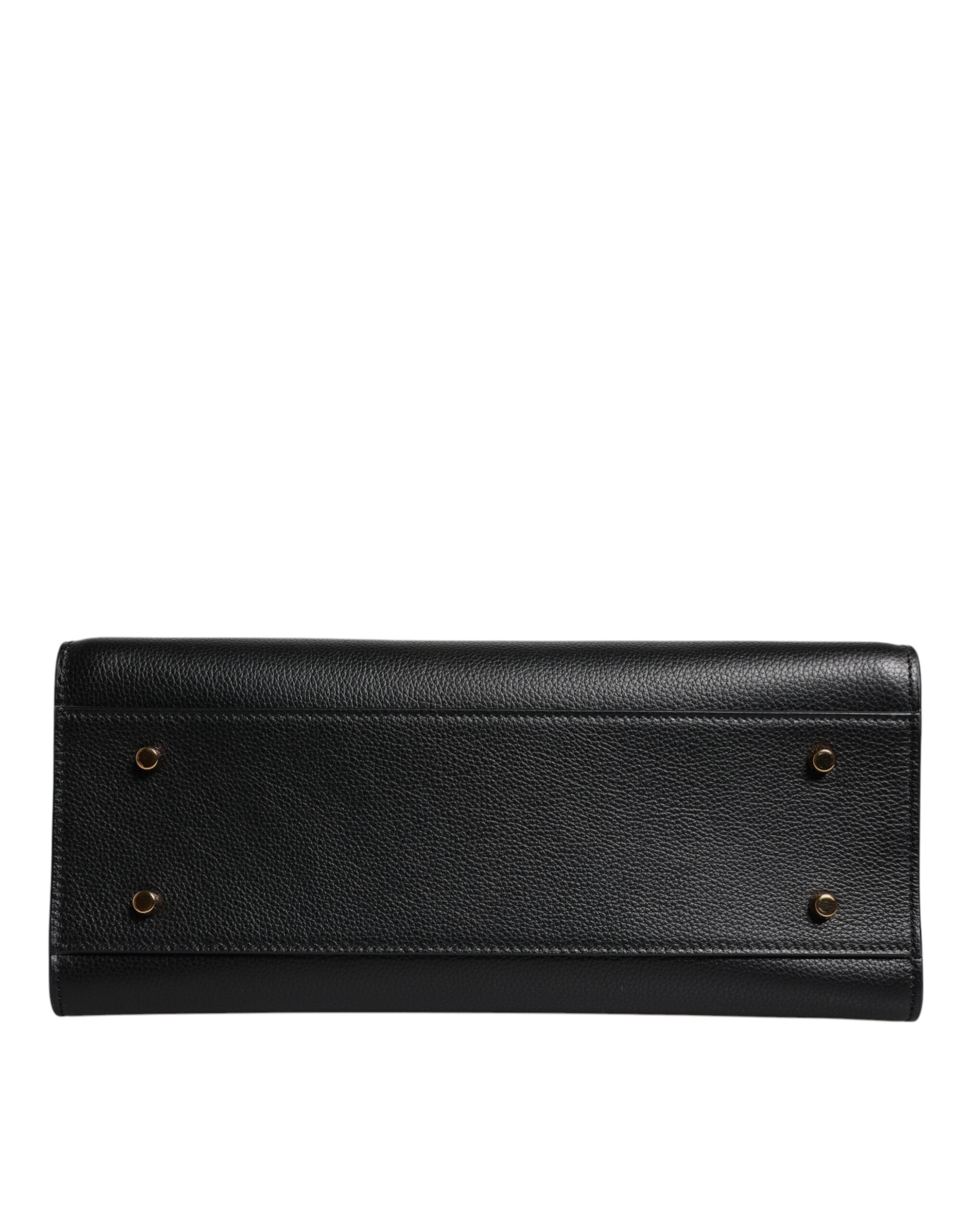 Grand sac à main porté épaule et porté bandoulière en cuir noir avec poignée supérieure.