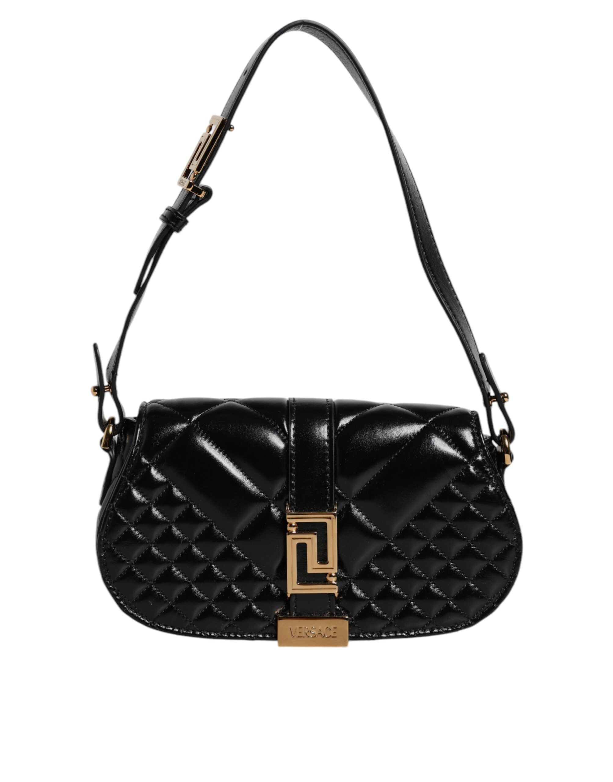 Sac à bandoulière en cuir de veau noir matelassé
