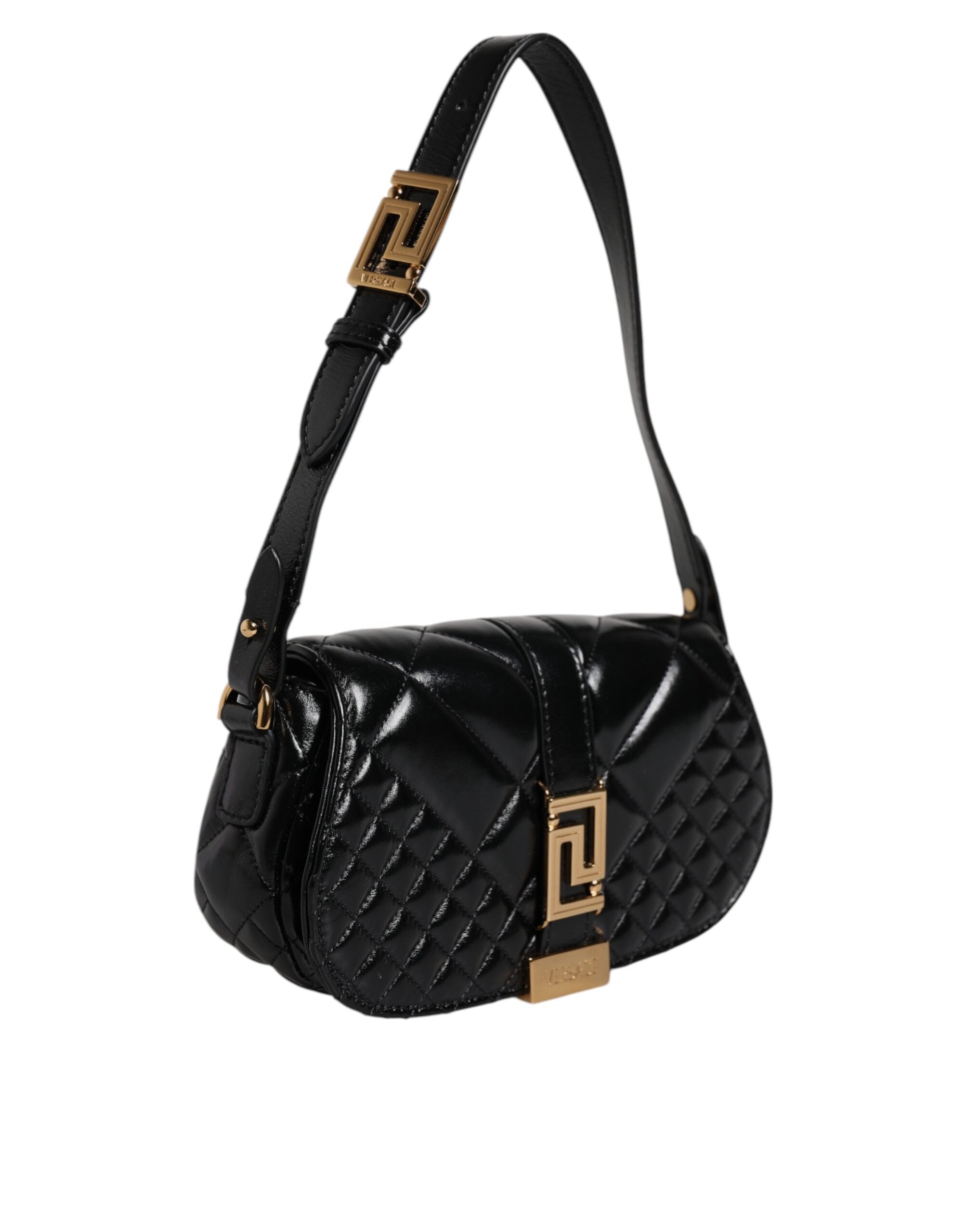 Sac à bandoulière en cuir de veau noir matelassé