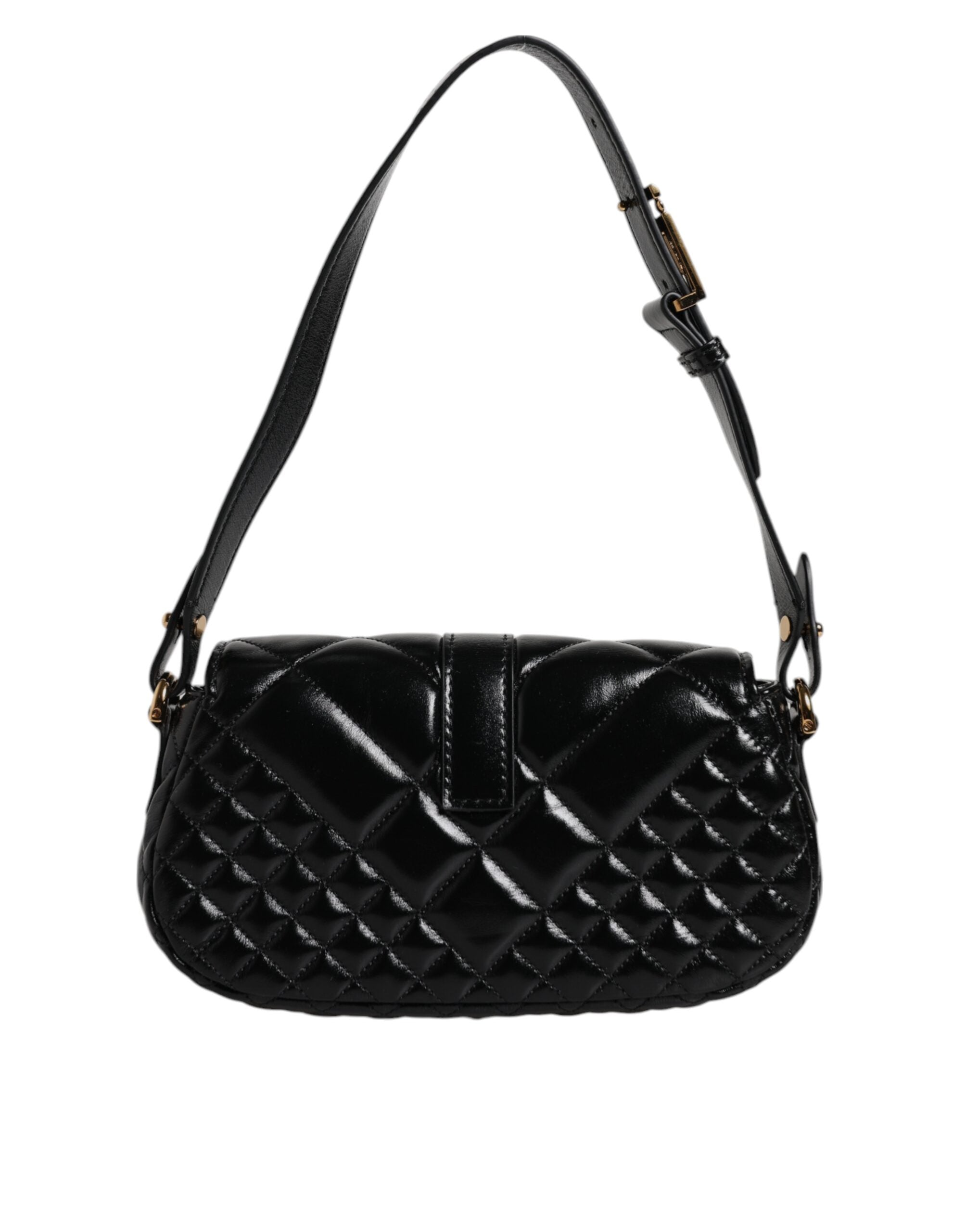 Sac à bandoulière en cuir de veau noir matelassé