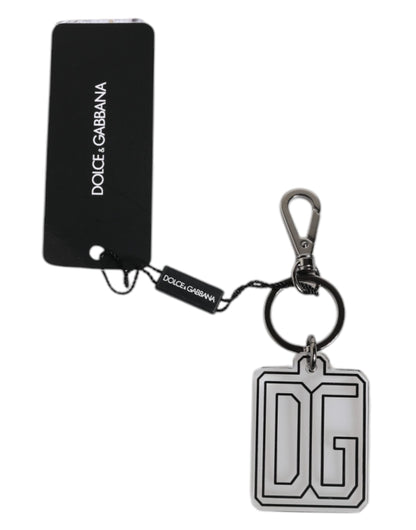Porte-clés Dolce &amp; Gabbana pour homme, gris, noir, logo DG en caoutchouc argenté