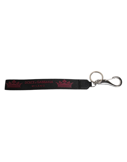 Porte-clés Dolce &amp; Gabbana en nylon noir avec logo DG Crown pour homme