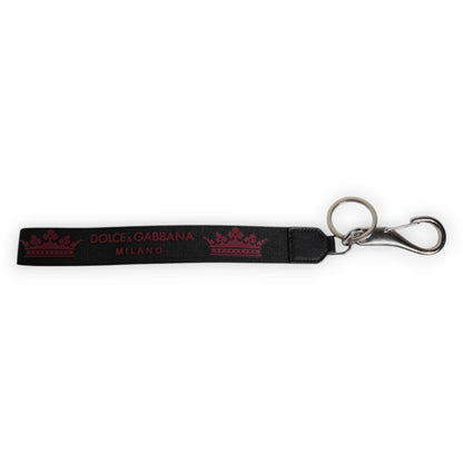 Porte-clés Dolce &amp; Gabbana en nylon noir avec logo DG Crown pour homme