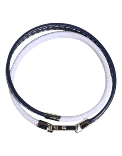 Bracelet Dolce &amp; Gabbana en cuir bleu et blanc avec fermoir argenté gravé DG