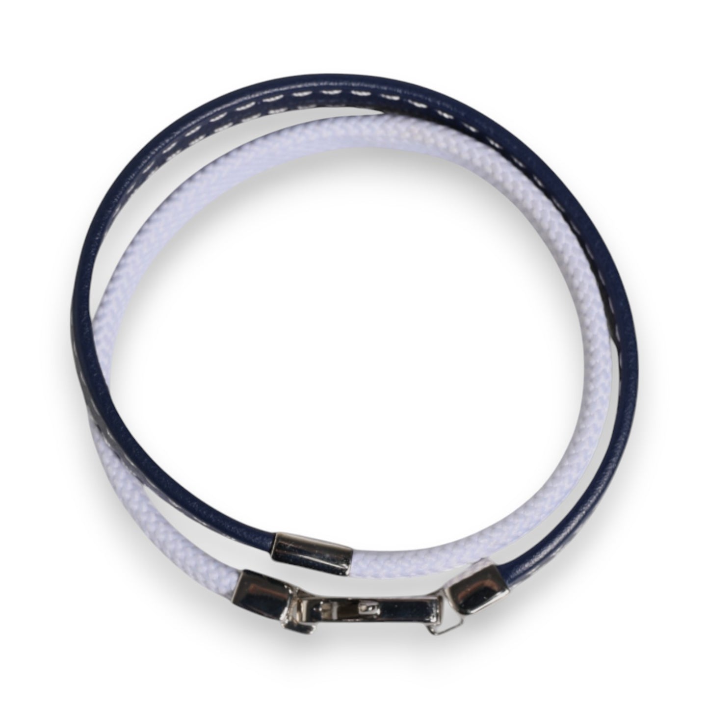 Bracelet Dolce &amp; Gabbana en cuir bleu et blanc avec fermoir argenté gravé DG