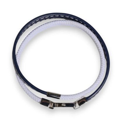 Bracelet Dolce &amp; Gabbana en cuir bleu et blanc avec fermoir argenté gravé DG