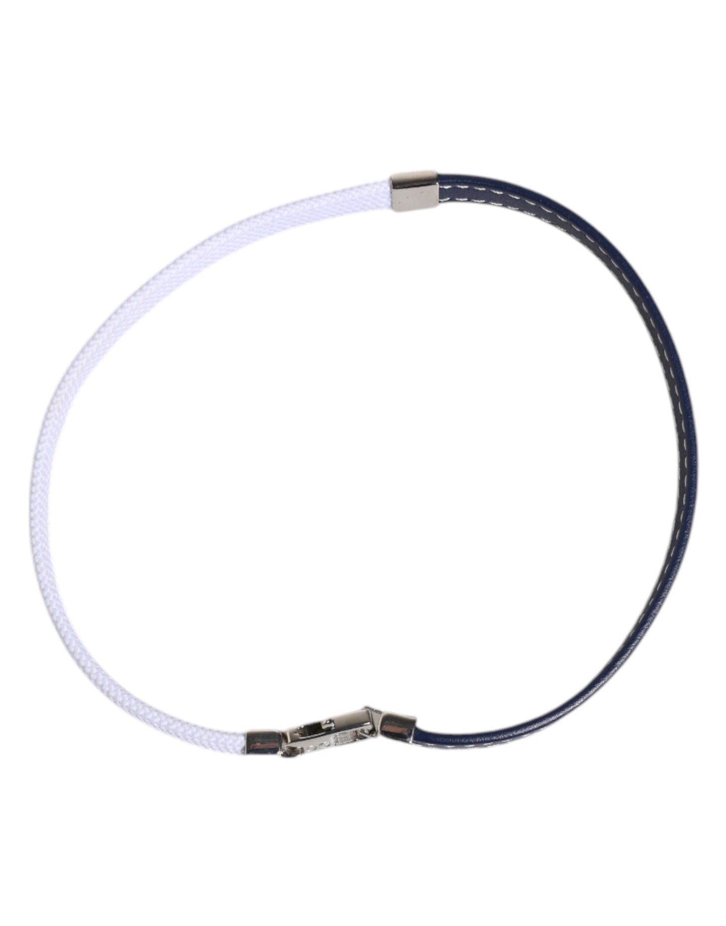 Bracelet Dolce &amp; Gabbana en cuir bleu et blanc avec fermoir argenté gravé DG
