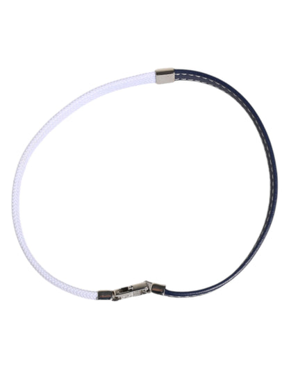 Bracelet Dolce &amp; Gabbana en cuir bleu et blanc avec fermoir argenté gravé DG