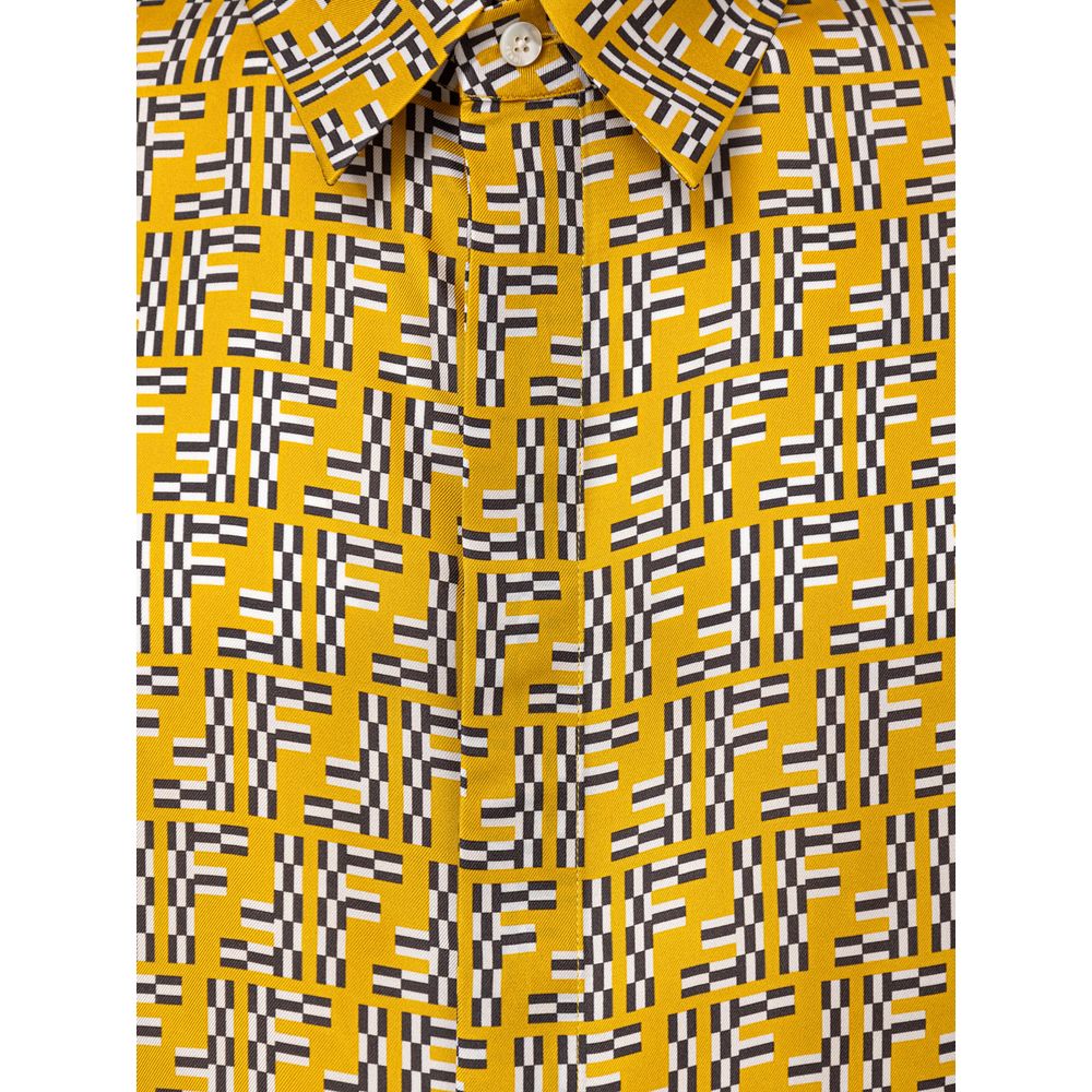 Chemise à manches courtes en soie jaune Fendi