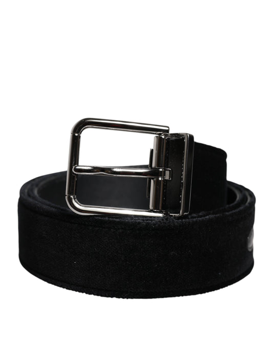 Ceinture Dolce &amp; Gabbana en coton noir avec boucle en métal argenté