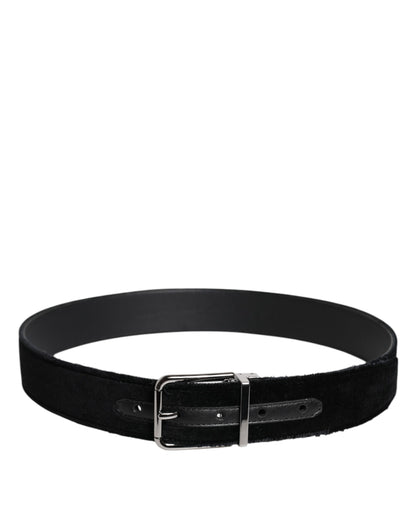 Ceinture Dolce &amp; Gabbana en coton noir avec boucle en métal argenté