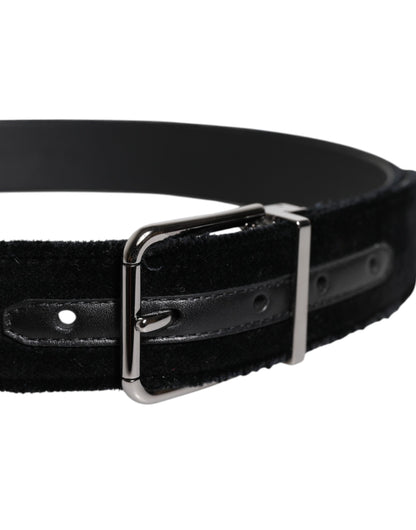 Ceinture Dolce &amp; Gabbana en coton noir avec boucle en métal argenté