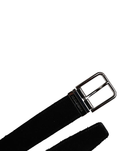 Ceinture Dolce &amp; Gabbana en coton noir avec boucle en métal argenté