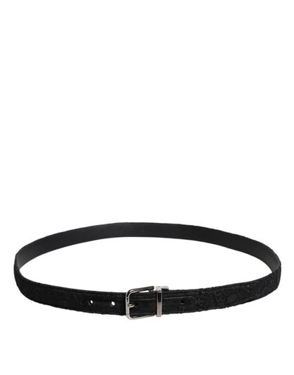 Ceinture Dolce &amp; Gabbana en coton mélangé noir avec boucle en métal argenté