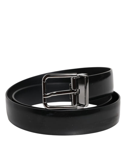 Ceinture Dolce &amp; Gabbana en cuir noir brillant avec boucle en métal argenté