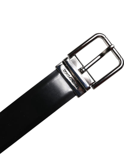 Ceinture Dolce &amp; Gabbana en cuir noir brillant avec boucle en métal argenté