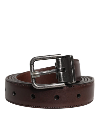 Ceinture Dolce &amp; Gabbana en cuir marron avec boucle en métal argenté