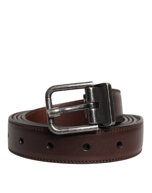 Ceinture Dolce &amp; Gabbana en cuir marron avec boucle en métal argenté