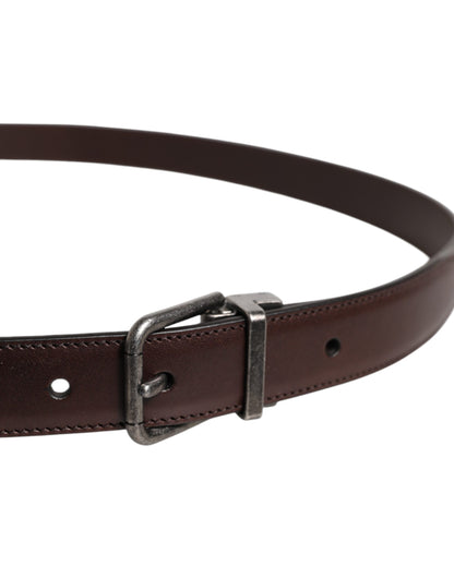 Ceinture Dolce &amp; Gabbana en cuir marron avec boucle en métal argenté