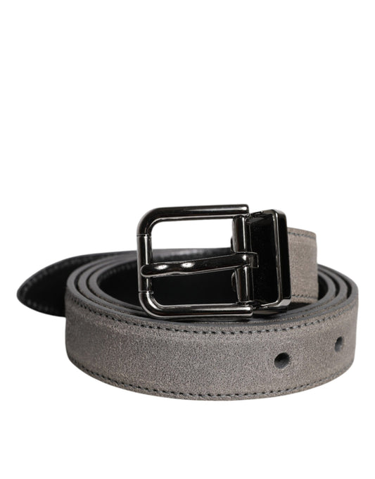 Ceinture Dolce &amp; Gabbana en cuir gris avec boucle en métal argenté