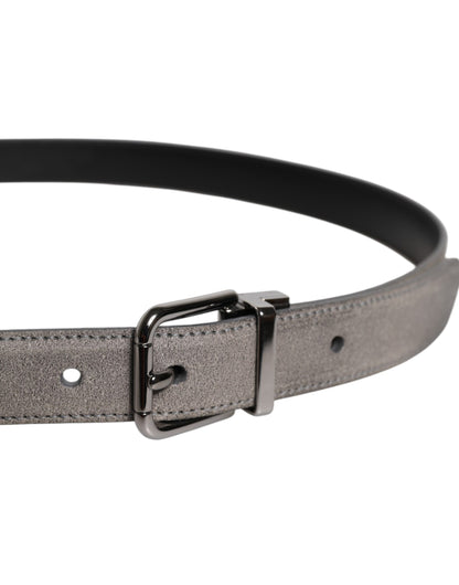 Ceinture Dolce &amp; Gabbana en cuir gris avec boucle en métal argenté