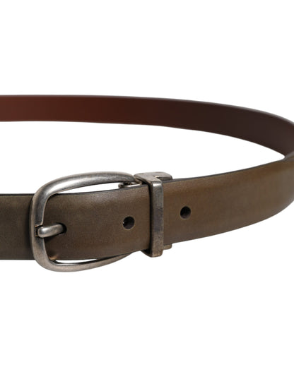 Ceinture classique en cuir marron Dolce &amp; Gabbana avec boucle en métal et logo