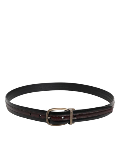 Ceinture Dolce &amp; Gabbana en cuir de veau noir bordeaux avec boucle en métal et logo