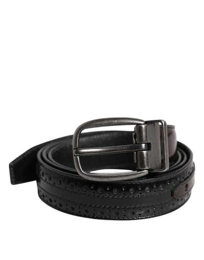 Ceinture classique en cuir noir et marron Dolce &amp; Gabbana avec boucle en métal