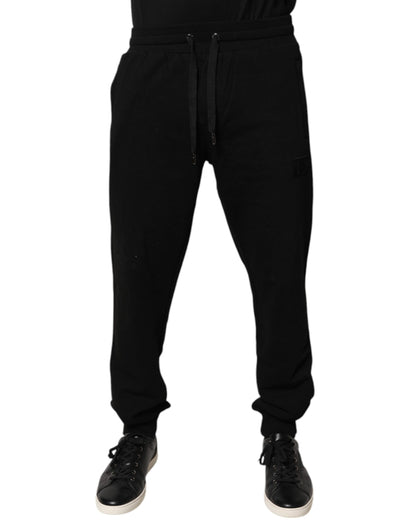 Pantalon de jogging taille moyenne en coton noir Dolce &amp; Gabbana