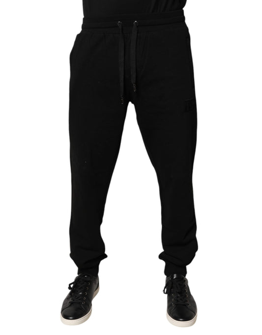 Pantalon de jogging taille moyenne en coton noir Dolce &amp; Gabbana