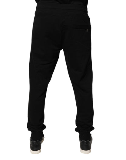 Pantalon de jogging taille moyenne en coton noir Dolce &amp; Gabbana